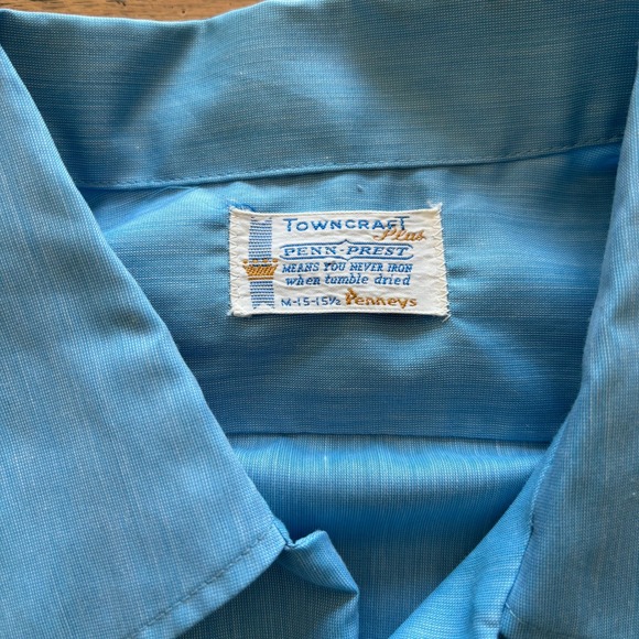 Vintage Towncraft Plus Penneys Blue Short Sleeve Button Down Shirt Crest Mens M - Picture 2 of 7
